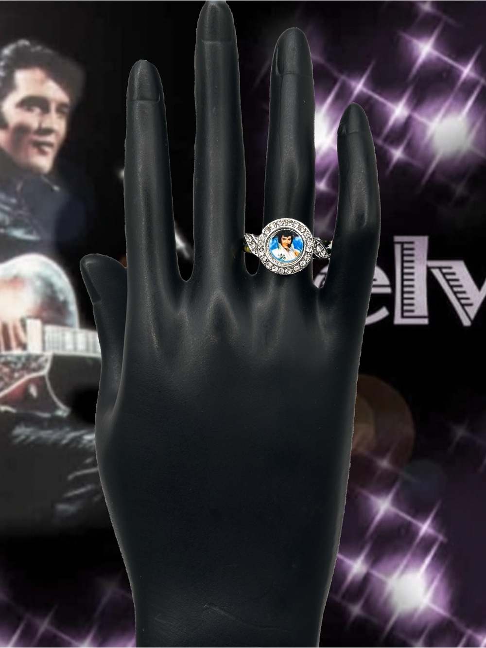 Vintage Silver Tone Bradford Exchange Elvis Presley Size 9 Halo Ring